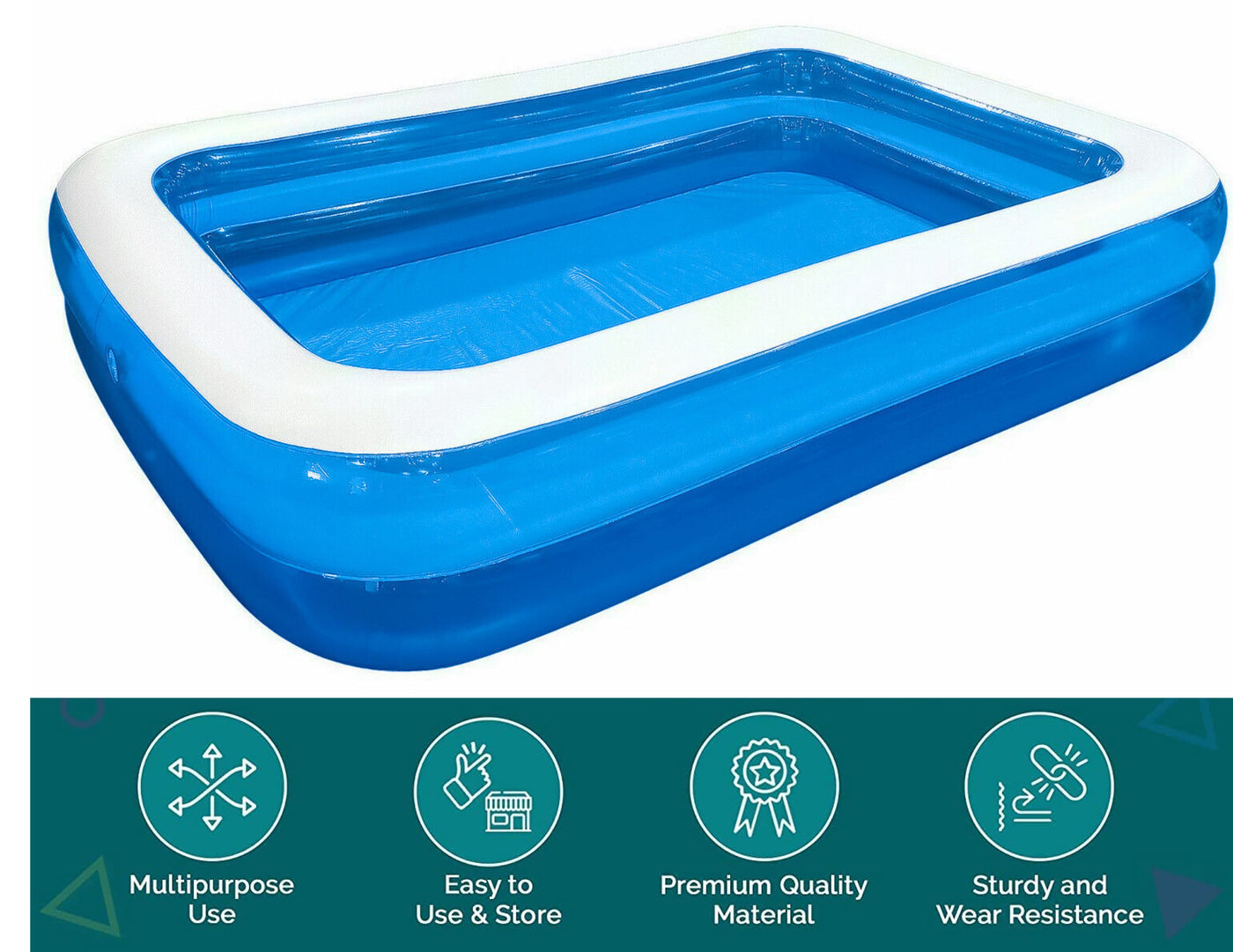 Family Inflatable Swimming Paddling Pool, 201 x 150 x 51 cm, Summer fun Garden