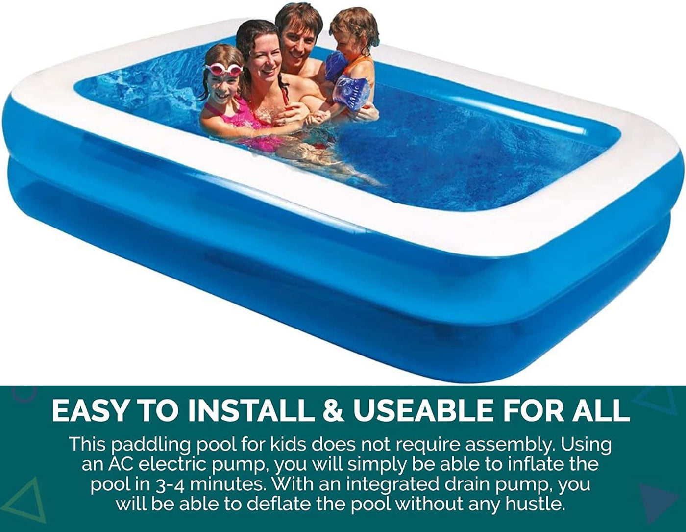 Family Inflatable Swimming Paddling Pool, 201 x 150 x 51 cm, Summer fun Garden
