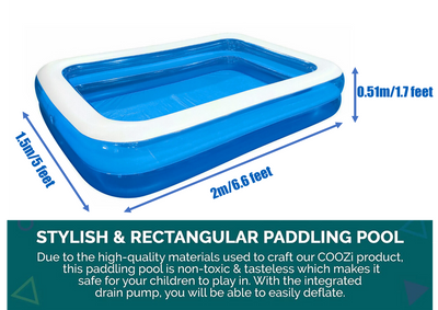 Family Inflatable Swimming Paddling Pool, 201 x 150 x 51 cm, Summer fun Garden