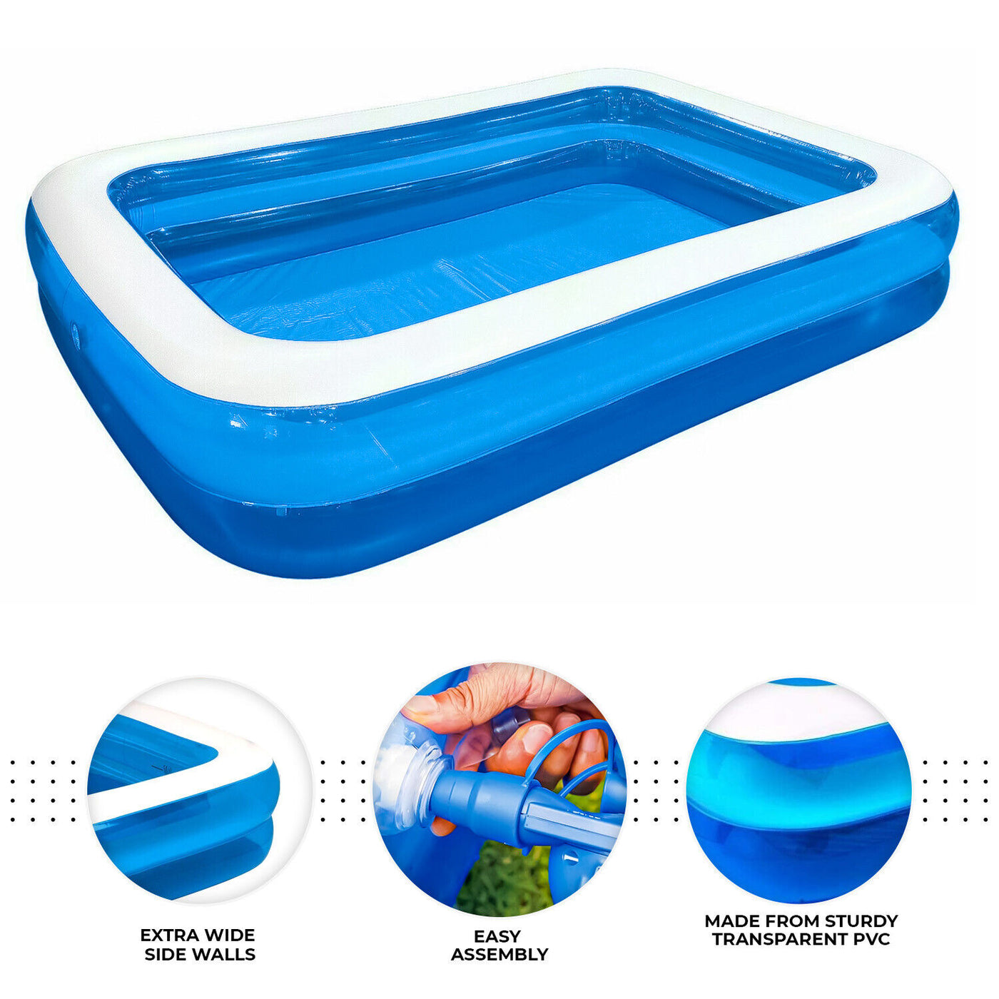 Family Inflatable Swimming Paddling Pool, 201 x 150 x 51 cm, Summer fun Garden