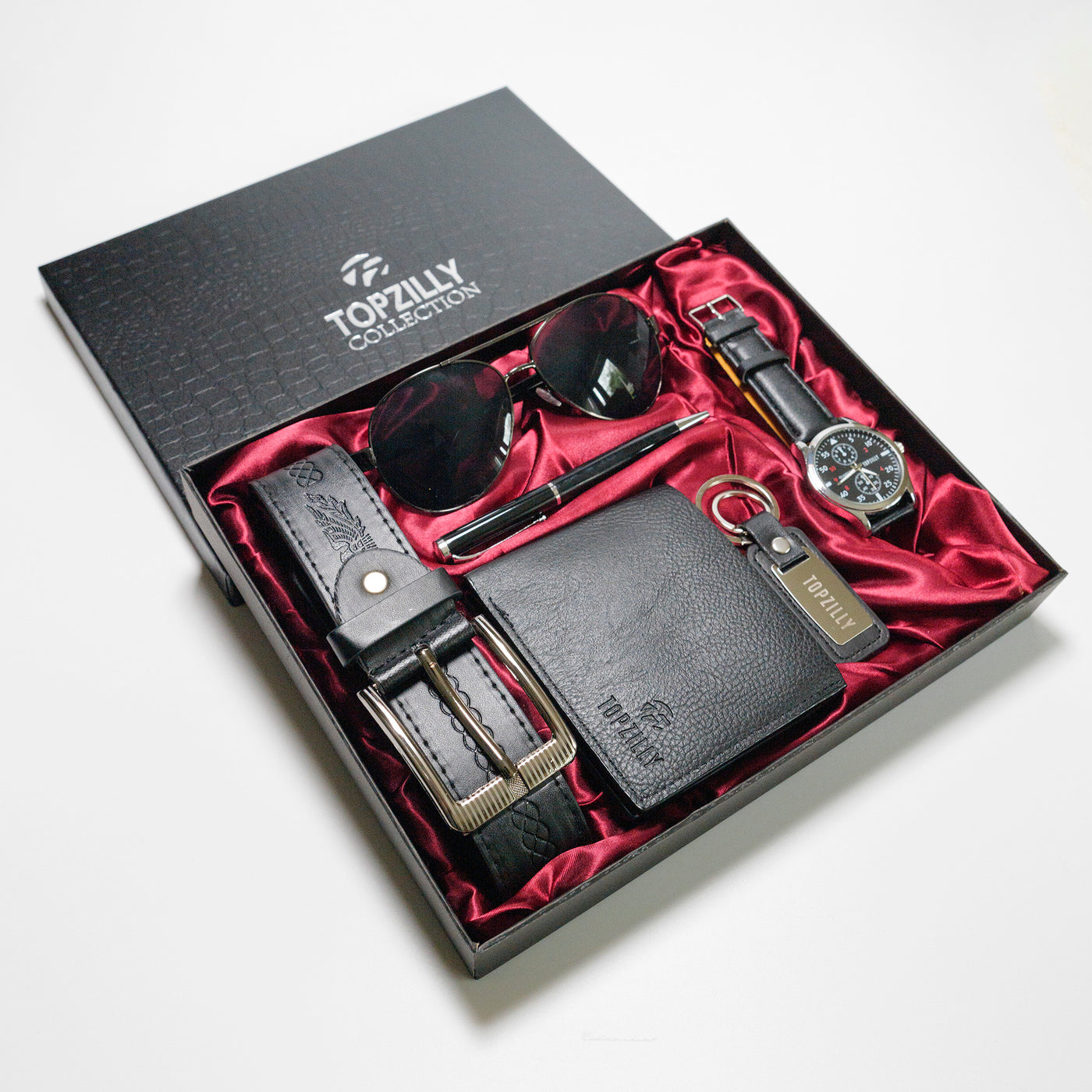 Topzilly Mens Luxury Gift Set Watch Wallet Keyring Sunglasses Belt