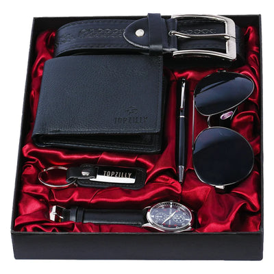 Mens Luxury Gift Set. Complete Gift Set For Him. Watch, Sunglasses, Wallet, Keyring, Belt, Pen For Birthday Father's Day Christmas