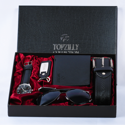 Topzilly Mens Luxury Gift Set Watch Wallet Keyring Sunglasses Belt